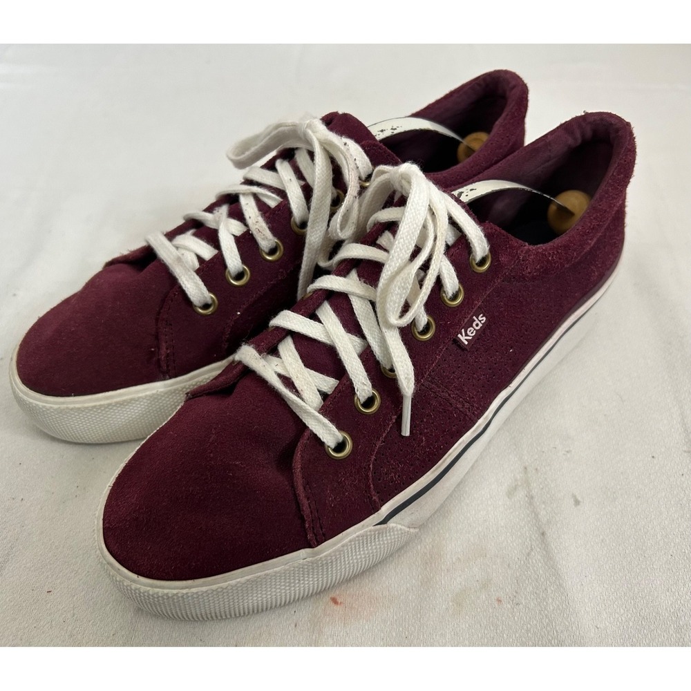 Keds Women's Burgundy Red Suede Lace Up Low Top Sneakers Logo WH66414 Sz 8.5 - Picture 4 of 6